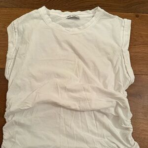 white zara tank top w/ scrunches on each side